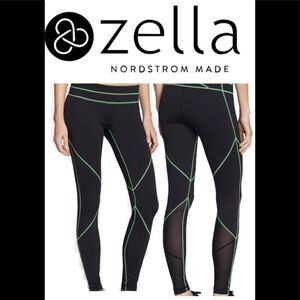 Zella Black halo leggings multicoloured polkadot Green stitch Sz S fitness gym